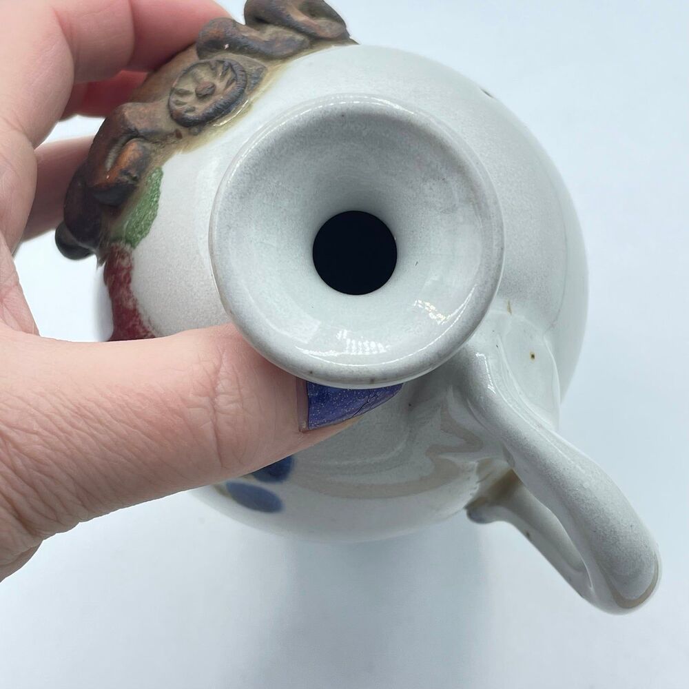 Vintage Signed Chappelle Artisan Pottery Vase Jug Pitcher Old Man Winter Face - Picture 8 of 9